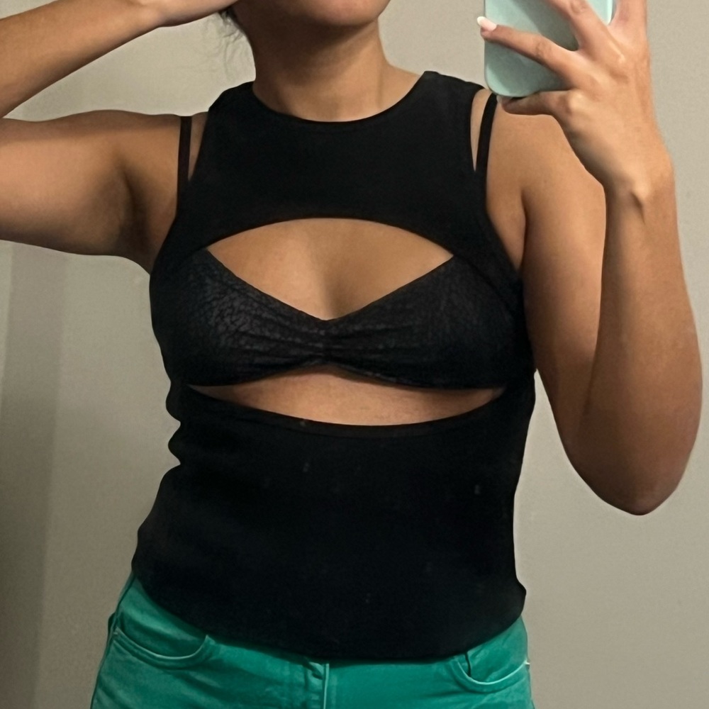 White Fox Boutique Black Cutout Crop Top